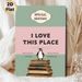 Book & Penguin Themed Painting Poster, Pastel-toned Vintage Typographic Poster, Warm Nostalgic Design Featuring "I Love This Place" Text, Ideal For_maomaolike.com