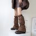 Winter thickened drawstring non slip down jacket leg covers gray calf windproof coldproof black personalized warm boot covers for women_maomaolike.com