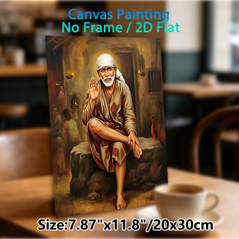 Sai Baba Themed Spiritual Painting Poster, Warm-toned Realistic Traditional Scene Poster, Serene Spiritual Artwork, Ideal For Home Prayer Space And_maomaolike.com