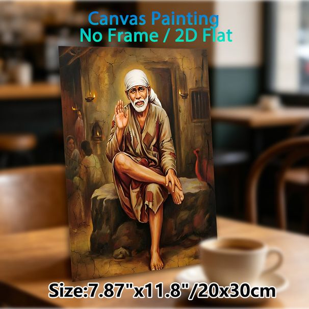 Sai Baba Themed Spiritual Painting Poster, Warm-toned Realistic Traditional Scene Poster, Serene Spiritual Artwork, Ideal For Home Prayer Space And_maomaolike.com