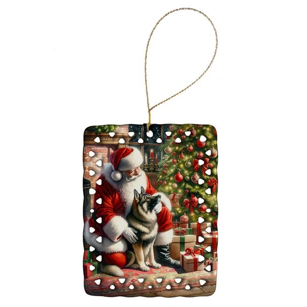 Norwegian Elkhound And Santa Claus Porcelain Ornament Christmas Tree Hanging Decorations For Home Christmas Holiday, Rectangle, Gift, Multicolor_maomaolike.com