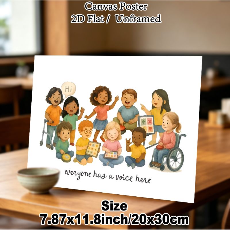 Inclusive Community Painting Poster, Warm Watercolor-style Diverse Interacting People With Communication Aids Poster, Fosters Supportive Inclusive_maomaolike.com