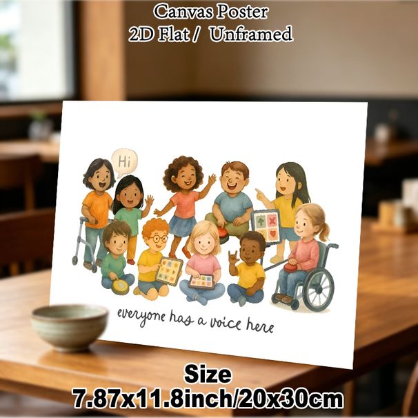 Inclusive Community Painting Poster, Warm Watercolor-style Diverse Interacting People With Communication Aids Poster, Fosters Supportive Inclusive_maomaolike.com