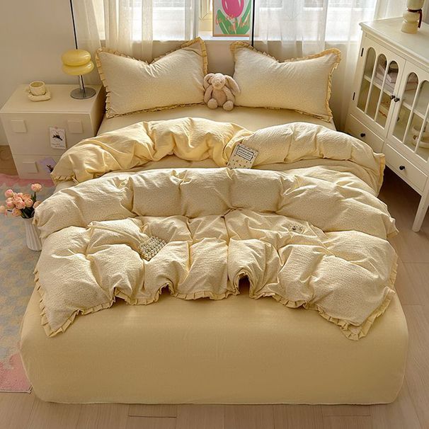 High Weight Wrinkled Yarn Four-Piece Set Solid Color Duvet Cover Bed Sheet_maomaolike.com
