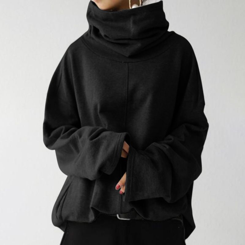 Women's Clothing Autumn and Winter Women's New Loose Casual Long Sleeve High Collar Pullover Solid Color Pocket Jacket Sweatshirt_maomaolike.com