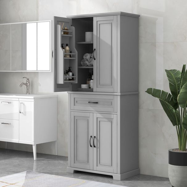 Bathroom Storage Cabinet With Doors And Drawer, Multiple Storage Space, Adjustable Shelf_maomaolike.com