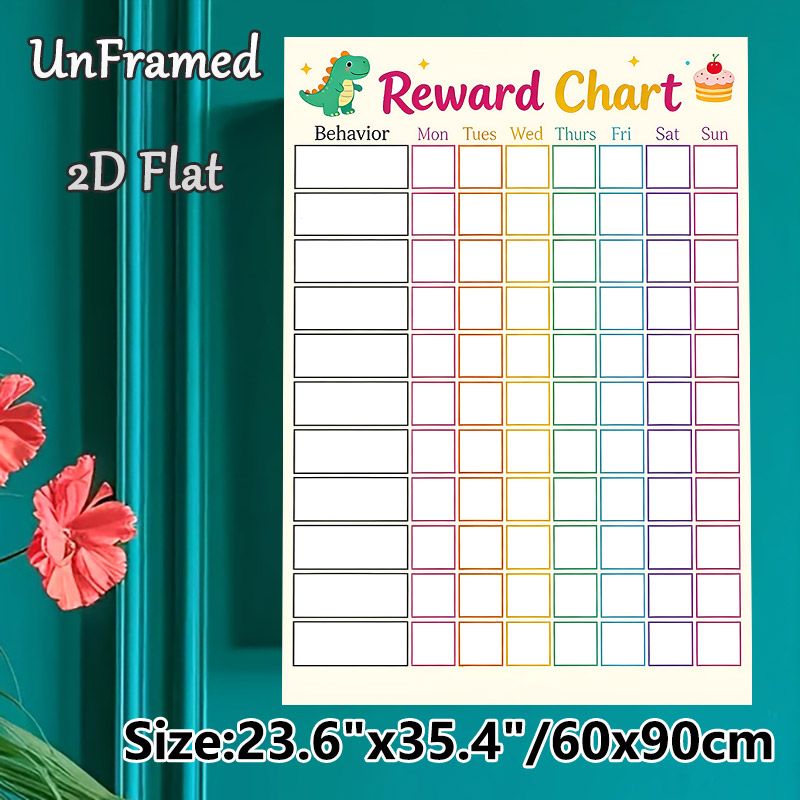 Dinosaur & Cupcake Themed Reward Chart Painting Poster, Bright Colorful Grid Layout Poster, Practical Tool To Track Daily Behaviors, Ideal For Home_maomaolike.com