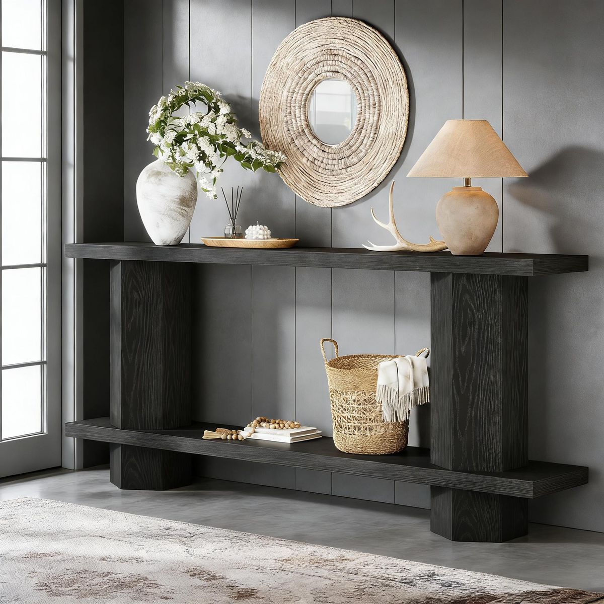 Console Table, 2-Tier Hallway Table Sofa Table Behind Couch_maomaolike.com