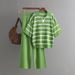 Women's Clothing contrast striped fashion suit new casual loose knitted wide leg pants two piece suit_maomaolike.com