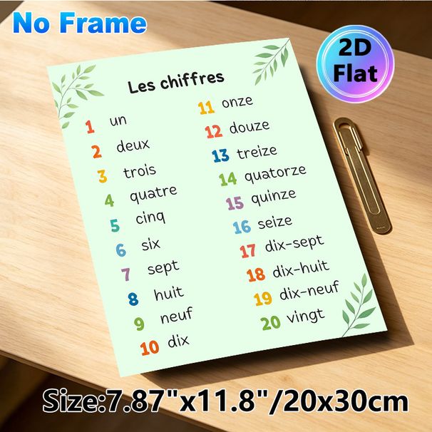 French 1-20 Numbers Learning Painting Poster, Pastel-colored Leaf-adorned Poster, Clear French Number Learning Guide, Suitable For Language Study_maomaolike.com