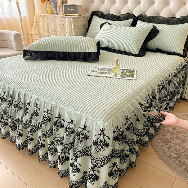 2025 New Skirt Three-Piece Set Kapok Crinkle Gauze French Double Layer Lace Princess Style Quilted Bed Sheet Single Piece Autumn_maomaolike.com