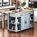 K&K 47 Inch Kitchen Island With Extendable Dining Table, Rubber Wood Veneer Kitchen Table With Internal Storage Rack, Power Outlet, Kitchen Island With Storage 2 Drawers 2 Cabinet,Grey Blue_maomaolike.com