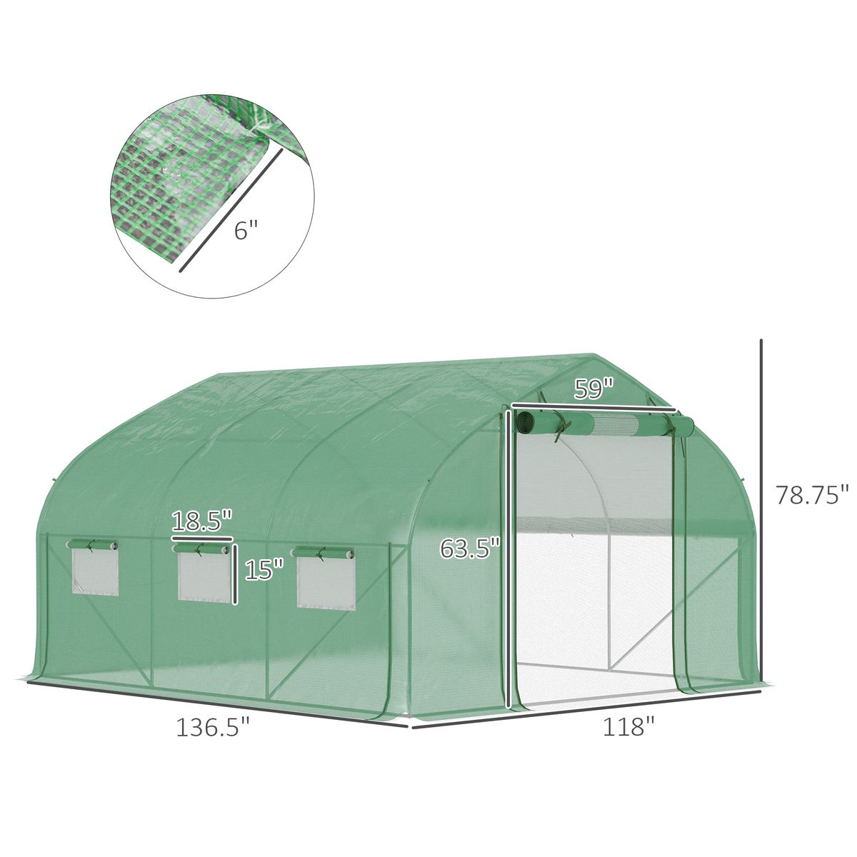 11.5' X 10' X 6.5' Walk-in Tunnel Greenhouse, Green House With Zippered Mesh Door, 7 Mesh Windows & Roll-up Sidewalls, Upgraded Gardening Plant Hot House With Galvanized Steel Hoops, Green_maomaolike.com