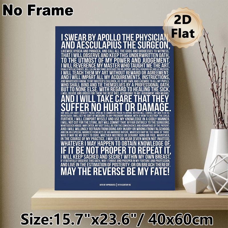 Hippocratic Oath Painting Poster, Minimalist Typographic Poster, Bold White Text On Navy Blue, Professional Ethical Statement Ideal For Clinic_maomaolike.com