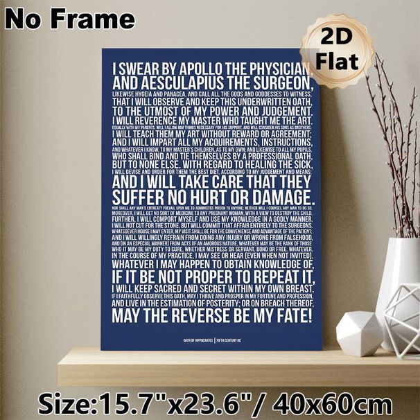 Hippocratic Oath Painting Poster, Minimalist Typographic Poster, Bold White Text On Navy Blue, Professional Ethical Statement Ideal For Clinic_maomaolike.com