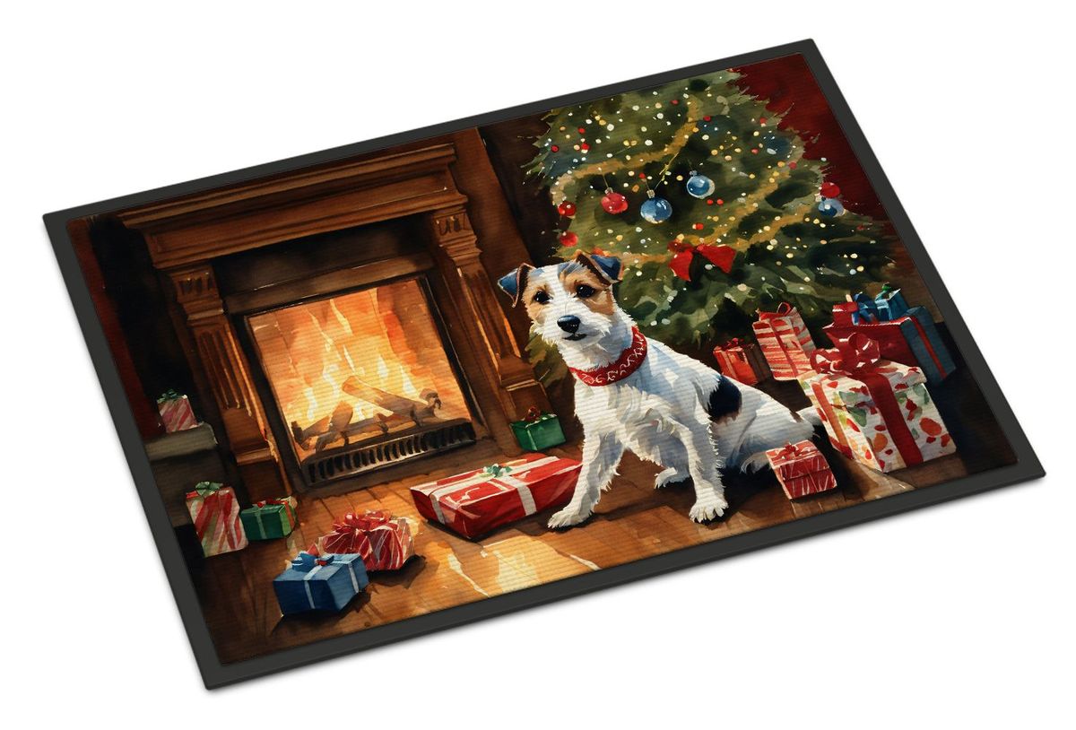 Jack Russell Terrier Cozy Christmas Doormat Front Door Mat Indoor Outdoor Rugs For Entryway, Non Slip Washable Low Pile, 24H X 36W_maomaolike.com