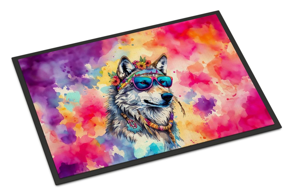 Hippie Animal Wolf Doormat Front Door Mat Indoor Outdoor Rugs For Entryway, Non Slip Washable Low Pile, 24H X 36W_maomaolike.com