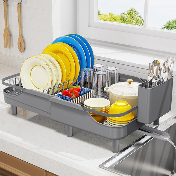 Urackify Expandable Dish Drying Rack For Kitchen Counter, 16.2-23.7", Black_maomaolike.com