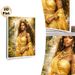 Golden Royal African Goddess Painting Poster, Lush Enchanted Forest Style Poster, Exquisite Detailed Artwork Of Elegant Goddess In Golden Attire With_maomaolike.com