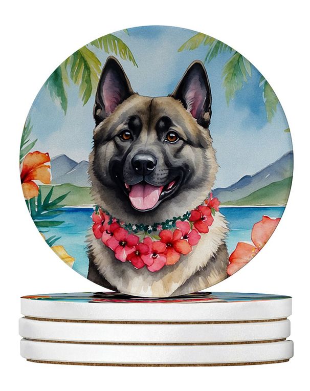 Norwegian Elkhound Luau Large Sandstone Coasters Pack Of 4 Absorbent Round Coasters Decor Gifts For Men Or Women, 4 In, Multicolor_maomaolike.com