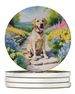 Labrador Retriever Spring Path Large Sandstone Coasters Pack Of 4 Absorbent Round Coasters Decor Gifts For Men Or Women, 4 In, Multicolor_maomaolike.com