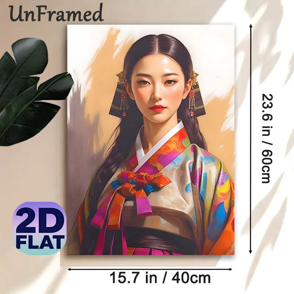 Traditional Korean Hanbok Lady Painting Poster, Vibrant Realistic Oil Painting Style Poster, Elegant Cultural Artwork Ideal For Living Room, Bedroom_maomaolike.com
