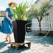 Tall Planters For Outdoor Plants Set Of 3, 28 In Taper Planters With Drainage Holes, Indoor Grande Plant Pots, Front Porch Decor (Black)_maomaolike.com