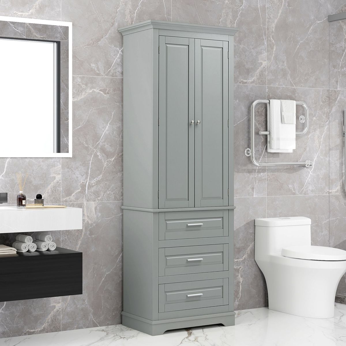 Tall Storage Cabinet With Three Drawers For Bathroom/Office_maomaolike.com