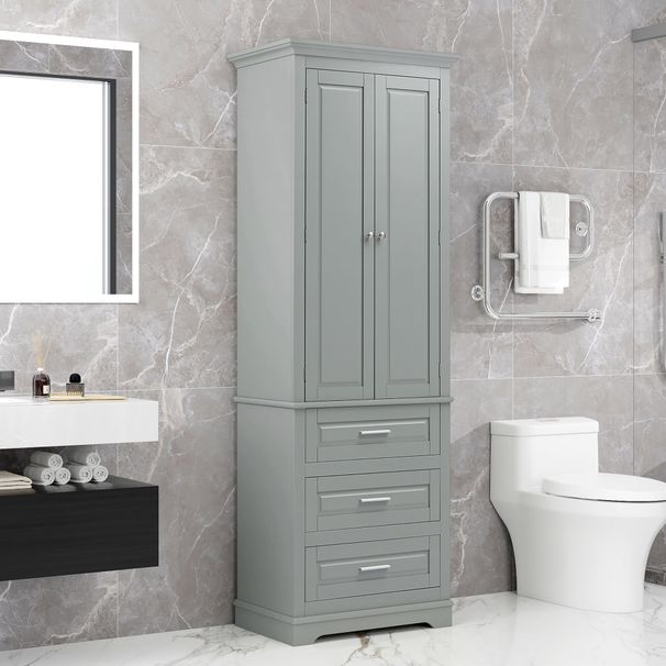 Tall Storage Cabinet With Three Drawers For Bathroom/Office_maomaolike.com