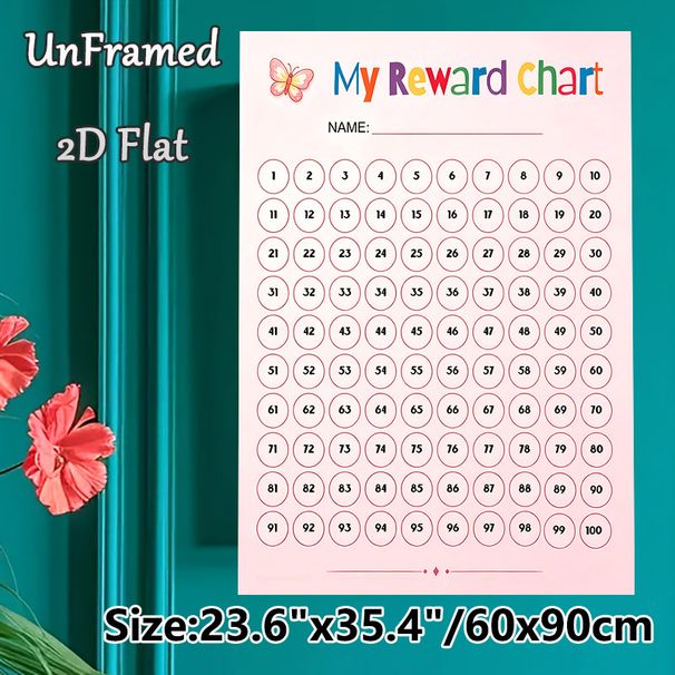 Reward Chart Themed Painting Poster, Pastel Pink Cute Butterfly Accented Numbered Reward Poster, Practical Tool To Track Progress And Encourage_maomaolike.com