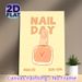 Nail Day Themed Painting Poster, Warm-toned Cute Cartoon Style Poster, Adorable Nail Polish Bottle With Heart Design, Suitable Decor For Beauty Salons_maomaolike.com