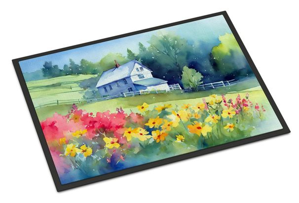 Massachusetts Mayflowers In Watercolor Doormat Front Door Mat Indoor Outdoor Rugs For Entryway, Non Slip Washable Low Pile, 24H X 36W_maomaolike.com