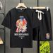 Men's Clothing waffle polo shirt short sleeved T shirt set summer loose clothes tops and pants suits for men_maomaolike.com