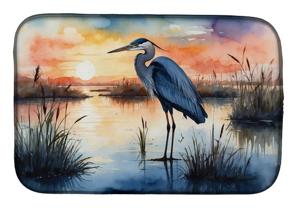 Blue Heron Setting Sun Dish Drying Mat Absorbent Dish Drying Mat Pad For Kitchen Counter Dish Drainer Mat For Countertop, 14 X 21", Multicolor_maomaolike.com