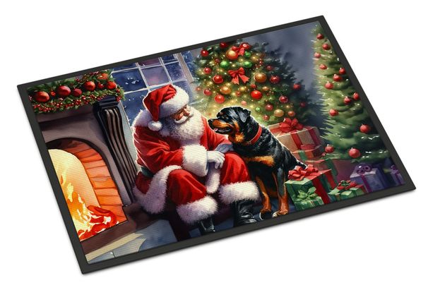 Rottweiler And Santa Claus Doormat Front Door Mat Indoor Outdoor Rugs For Entryway, Non Slip Washable Low Pile, 24H X 36W_maomaolike.com