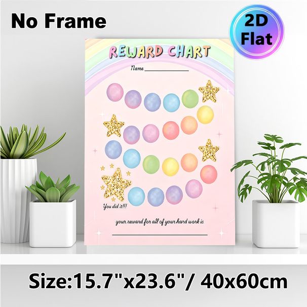 Pastel Rainbow Reward Chart Painting Poster, Dreamy Pastel Glitter Star & Bubble Design Poster, Practical Tool To Track Progress And Rewards, Suitable_maomaolike.com