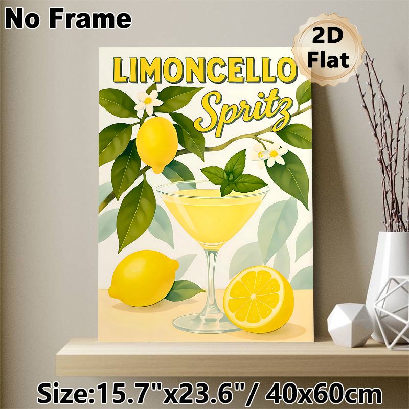 Limoncello Spritz Painting Poster, Bright Citrus & Cocktail Illustration Poster, Refreshing Decor Ideal For Kitchen And Dining Space_maomaolike.com