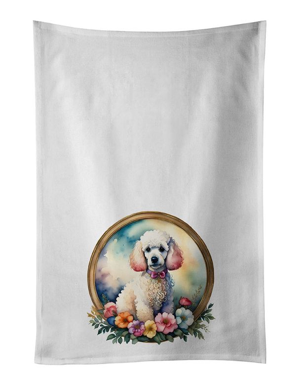 White Poodle And Flowers Kitchen Towel Set Of 2 White Dish Towels Decorative Bathroom Hand Towel For Hand, Face, Hair, Yoga, Tea, Dishcloth, 19 X 28", White_maomaolike.com
