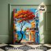 Coastal Town Painting Poster, Vibrant Impressionist-style Colorful Seaside Street With Autumn Tree & Ocean View Poster, Brings Warm Scenic Ambiance_maomaolike.com