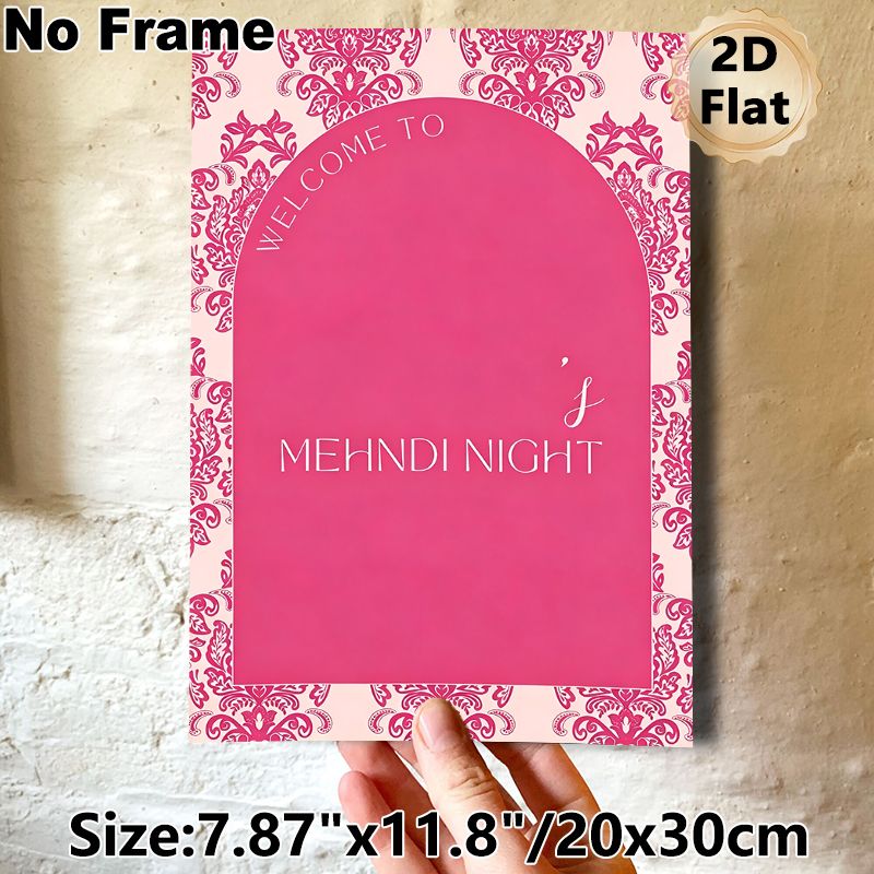 Mehndi Night Themed Painting Poster, Elegant Pink Damask Bordered Poster, Warm Welcome Decor Perfect For Traditional Mehndi Night Gatherings_maomaolike.com