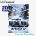 Japanese GP F1 Racing Painting Poster, Elegant Floral-patterned Race Car In Snowy Traditional Japanese Village Poster, Dynamic Racing Art With_maomaolike.com