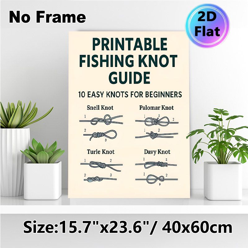 Fishing Knot Guide Painting Poster, Informative Illustrated Step-by-step Fishing Knots Poster, Practical Reference With 10 Easy Knots For Beginner_maomaolike.com
