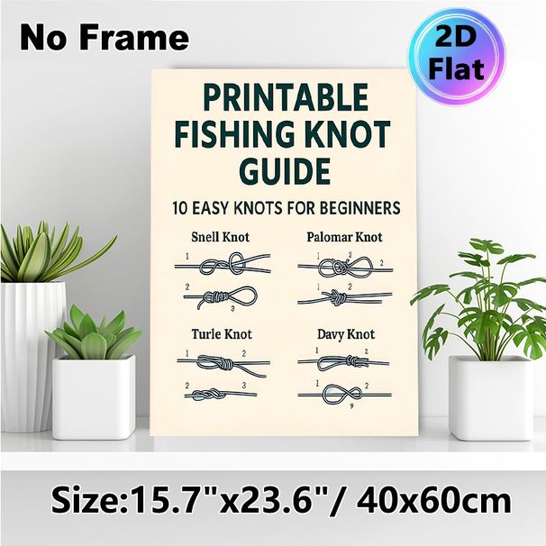 Fishing Knot Guide Painting Poster, Informative Illustrated Step-by-step Fishing Knots Poster, Practical Reference With 10 Easy Knots For Beginner_maomaolike.com