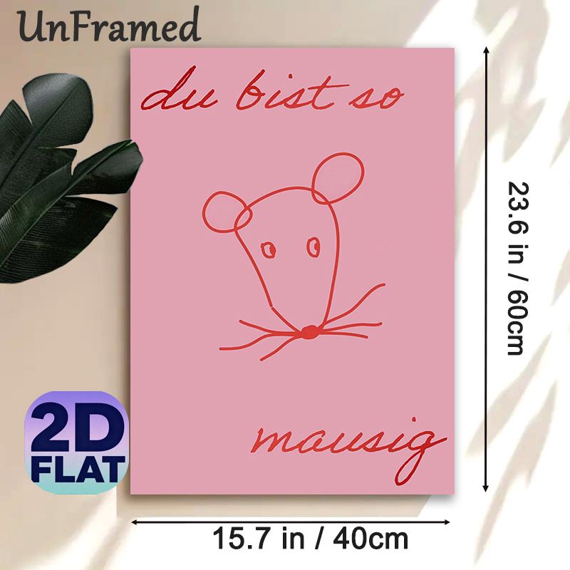 Mouse Themed Painting Poster, Soft Pink Background Red Line Art Mouse Poster, Simple Cute Design, Ideal For Bedroom And Living Room Wall Decor_maomaolike.com
