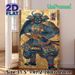 Oni Samurai Painting Poster, Vintage Traditional Japanese Style Poster, Detailed Armored Horned Oni Samurai With Golden Swirling Patterns, Cultural_maomaolike.com