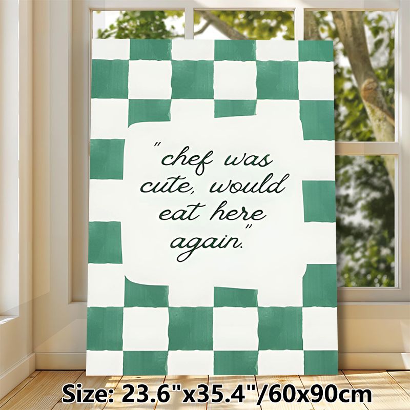 Kitchen Humor Quote Painting Poster, Vintage Green Checkered Handwritten Style Poster, Playful Dining-themed Quote Adds Lighthearted Vibe For Kitchen_maomaolike.com