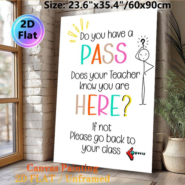 Hallway Pass Reminder Painting Poster, Colorful Hand-drawn Text & Stick Figure Poster, Practical Classroom Management Reminder, Ideal For School_maomaolike.com