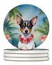 Rat Terrier Luau Large Sandstone Coasters Pack Of 4 Absorbent Round Coasters Decor Gifts For Men Or Women, 4 In, Multicolor_maomaolike.com
