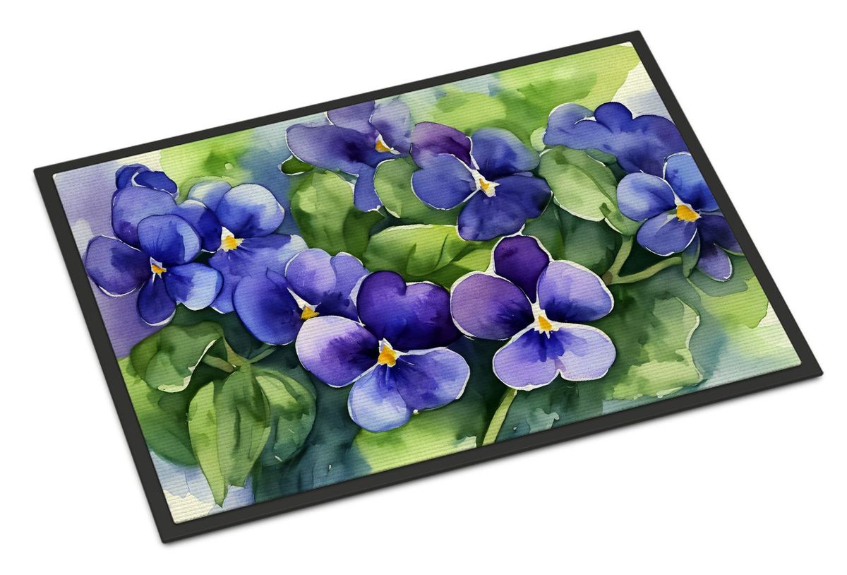Rhode Island Violets In Watercolor Doormat Front Door Mat Indoor Outdoor Rugs For Entryway, Non Slip Washable Low Pile, 24H X 36W_maomaolike.com