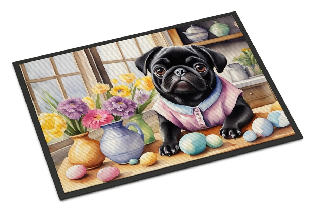 Decorating Easter Pug Doormat Front Door Mat Indoor Outdoor Rugs For Entryway, Non Slip Washable Low Pile, 24H X 36W_maomaolike.com